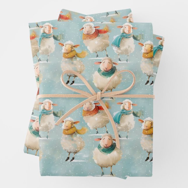 Winter woolly sheep wrapping paper sheet (In situ)