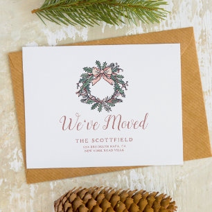 Winter Wreath and Snowman New Home Announcement Postcard