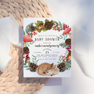 Winter Wreath & Baby Deer Woodland Baby Shower Invitation Postcard