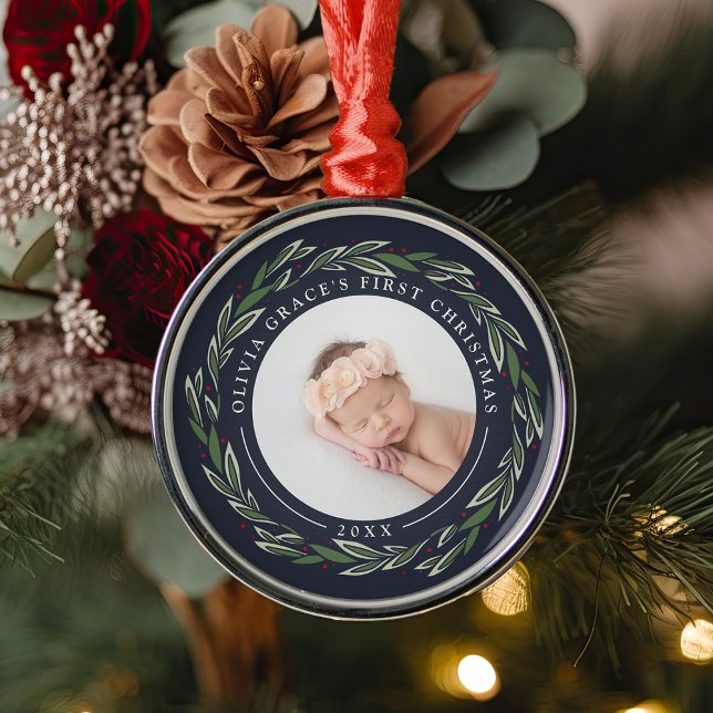 Winter Wreath | Baby's First Christmas Photo Metal Tree Decoration (Creator Uploaded)