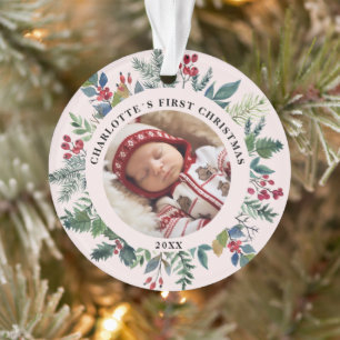Winter Wreath Baby's First Christmas Photo Ornament