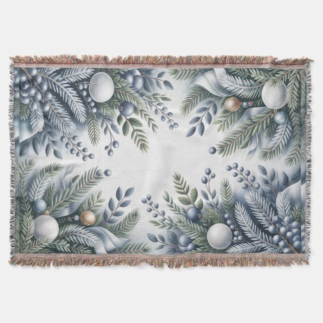 Winter Wreath Christmas Throw Blanket (Front)