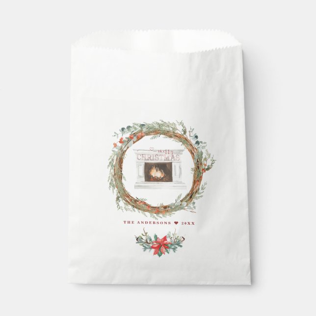 Winter Wreath Cosy Fireplace Merry Christmas Favour Bags (Front)