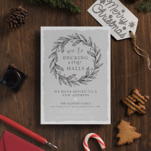 Winter Wreath 'Decking new Halls' New Address Announcement Postcard