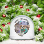 Winter Wreath Dog's Photo Christmas Snowglobe<br><div class="desc">Photo Snow Globe featuring your dog's favourite photo. Personalise it with his/her name and year. Change the text and personalise it as you prefer.</div>
