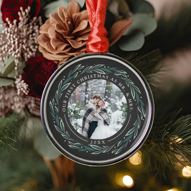 Winter Wreath | First Married Christmas Photo Metal Tree Decoration (Creator Uploaded)