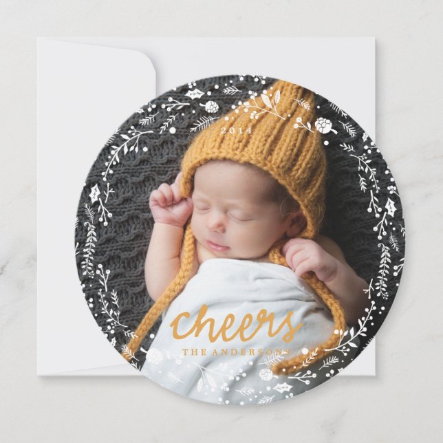 Winter Wreath Foliage CHEERS Holiday Card (Front)