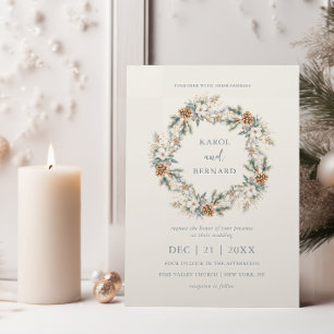 Winter Wreath Holiday Christmas Wedding Invitation
