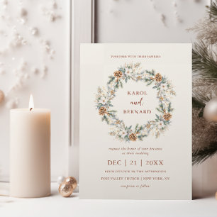 Winter Wreath Holiday Christmas Wedding Invitation