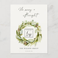 Winter Wreath Merry & Bright Christmas Logo