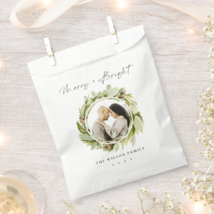 Winter Wreath Merry & Bright Photo Christmas Favour Bags