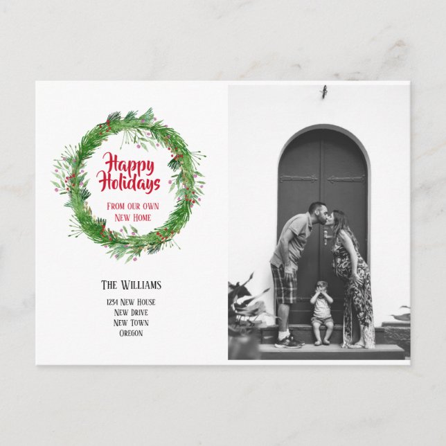 Winter Wreath New Home for the Holidays Photo Card (Front)