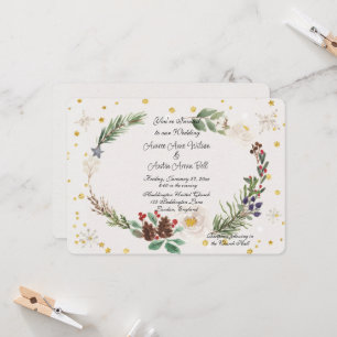 Winter Wreath of Pine Cones and Holly Invitation