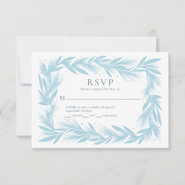 Winter Wreath on White Modern Wedding RSVP Card (Front)