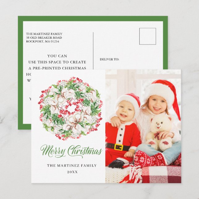 Winter Wreath Photo Christmas Holiday Postcard (Front/Back)