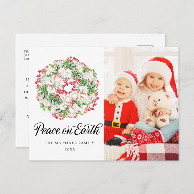 Winter Wreath Photo Christmas Holiday Postcard (Front/Back)