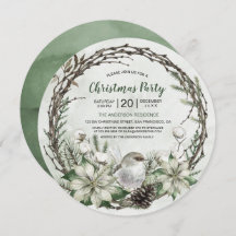 Winter Wreath Poinsettia & Bird Christmas