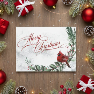 Winter Wreath & Red Cardinal Christmas Holiday Card