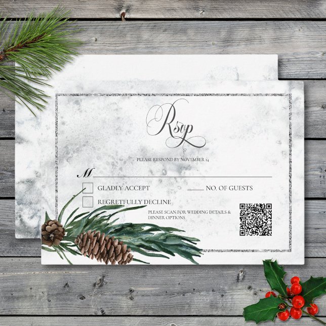 Winter Wreath & Red Cardinal Wedding QR Code RSVP Card (Winter Wreath & Red Cardinal Wedding QR Code RSVP Card)