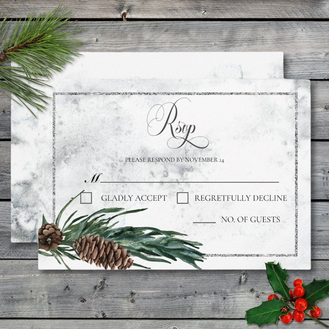 Winter Wreath & Red Cardinal Wedding RSVP Card (Winter Wreath & Red Cardinal Wedding No Dinner RSVP Card)