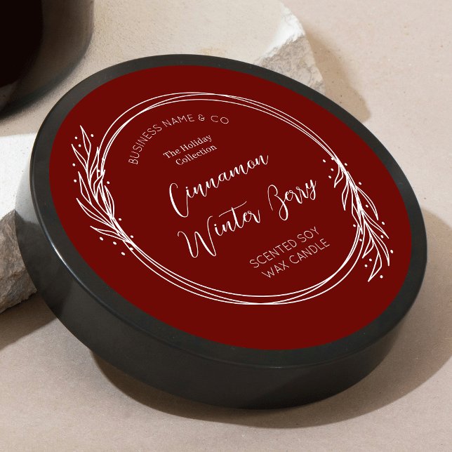 Winter Wreath Red & White Christmas Product Label (Christmas product label in red and white with festive wreath frame and script fonts)