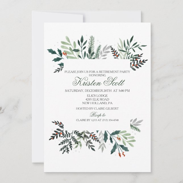 Winter Wreath Retirement Party Invitation (Front)
