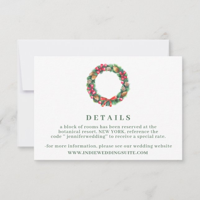 Winter Wreath Wedding Details Invitation (Front)