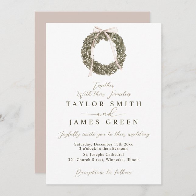 Winter wreath wedding Invitation (Front/Back)