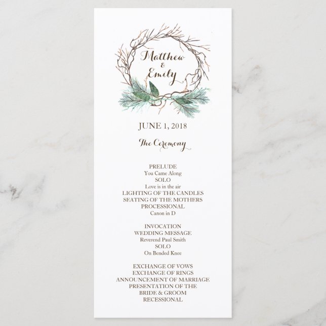 Winter Wreath Wedding Program Programme (Front)