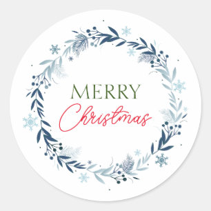 Winter wreath with Merry Christmas  Classic Round Sticker