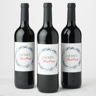 Winter wreath with Merry Christmas Wine Label