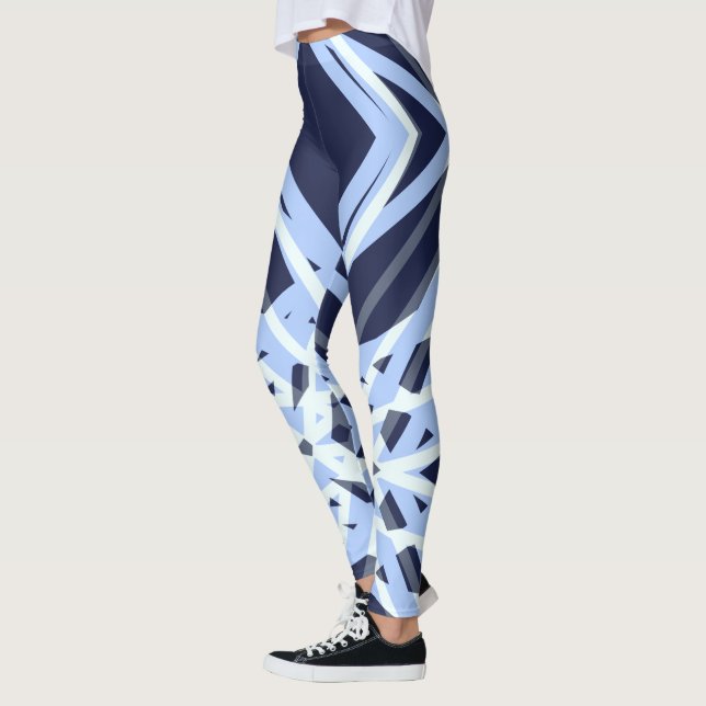 Winter Xmas Blue Gray Gray Retro Geometric Pattern Leggings (Left)
