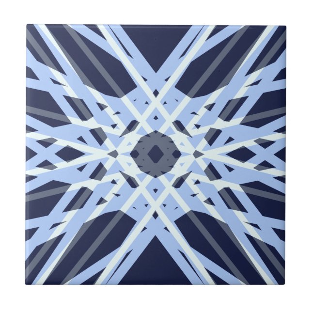 Winter Xmas Blue Gray Gray Retro Geometric Pattern Tile (Front)