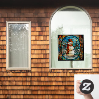 Winter Xmas Seasonal Snowman Faux Stained Glass