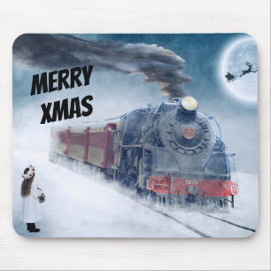 Winter Xmas Train with Girl Mouse Pad