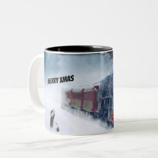 Winter Xmas Train with Girl Two-Tone Coffee Mug