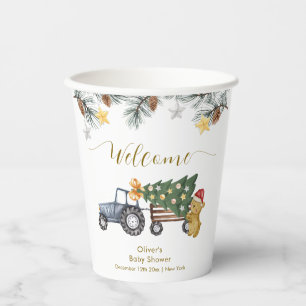 Winter X'mas Tree Tractor Bear Baby Shower Welcome Paper Cups