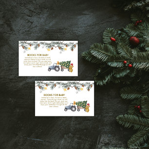 Winter X'mas Tree Tractor Bear Books Baby Shower Enclosure Card