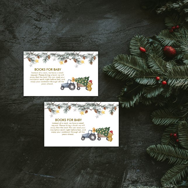 Winter X'mas Tree Tractor Bear Books Baby Shower Enclosure Card (Winter X'mas Tree Tractor Bear Books Baby Shower Enclosure Card)