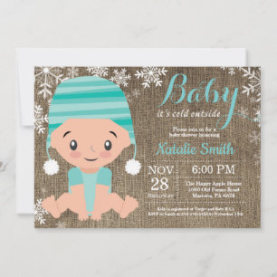 Winter Yellow Baby Shower Invitation Burlap