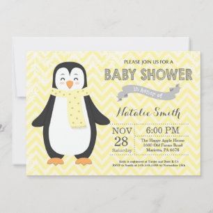 Winter Yellow Penguin Baby Shower Invitation