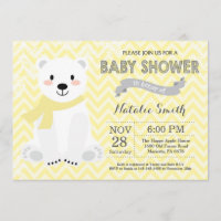 Winter Yellow Polar Bear Baby Shower Invitation