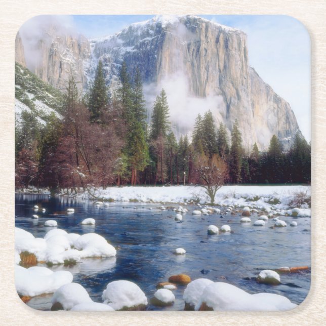 Winter Yosemite National Park Square Paper Coaster (Front)