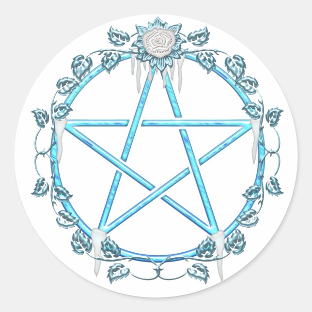 Winter Yule Rose Pagan Pentagram Pentacle Sticker (Front)