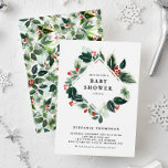 Winterberry and Holly Greenery Baby Shower Invitation<br><div class="desc">Celebrate the upcoming arrival of your little one with our delightful customisable baby shower invitation, featuring a charming design of watercolor variegated greenery, holly, and winter berries. Perfect for winter and Christmas baby showers, this invitation beautifully captures the joy and warmth of the season. Customise the invitation with your baby...</div>