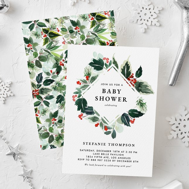 Winterberry and Holly Greenery Baby Shower Invitation (Creator Uploaded)