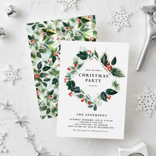Winterberry and Holly Greenery Christmas Party Invitation