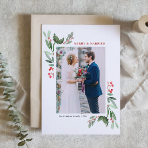 Winterberry and Holly Wedding Christmas Photo Holiday Card