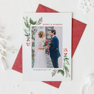Winterberry and Holly Wedding Christmas Photo Holiday Postcard