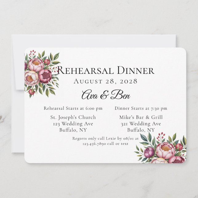 Winterberry and Primrose Floral Rehearsal Dinner Invitation (Front)